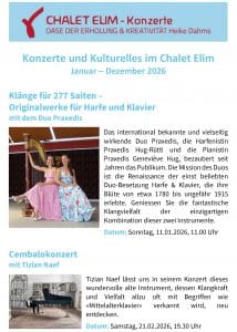 Jahresprogramm Chalet Elim Konzerte und Veranstaltungen 2026