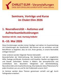 Jahresprogramm Seminare Chalet Elim 2026